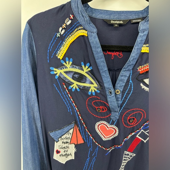 Desigual Made In India Embroidered Evil Eye Long Sleeve Top - Picture 4 of 8